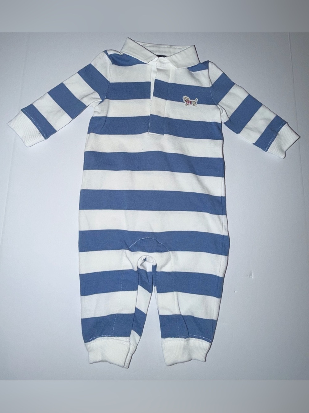 Janie and Jack Rugby Polo Romper - Blue/White. Size 3 to 6 months NWOT